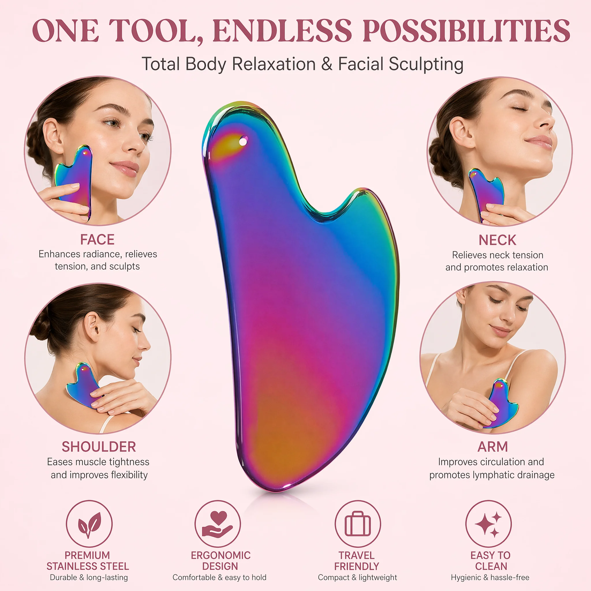 1Pcs Stainless Steel Gua Sha B - Spa Y Wellness recensie en prijs